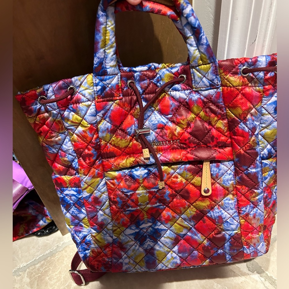 MZ Wallace Red and Blue Quilted Backpack - Picture 2 of 12